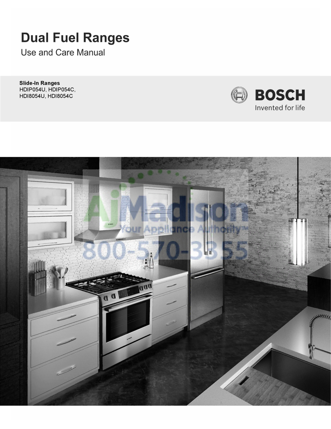 Bosch Appliances manual Slide-In Ranges HDIP054U, HDIP054C, HDI8054U, HDI8054C 