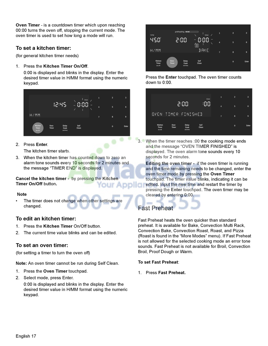 Bosch Appliances HDI8054U manual Press the Kitchen Timer On/Off, To set Fast Preheat Press Fast Preheat 