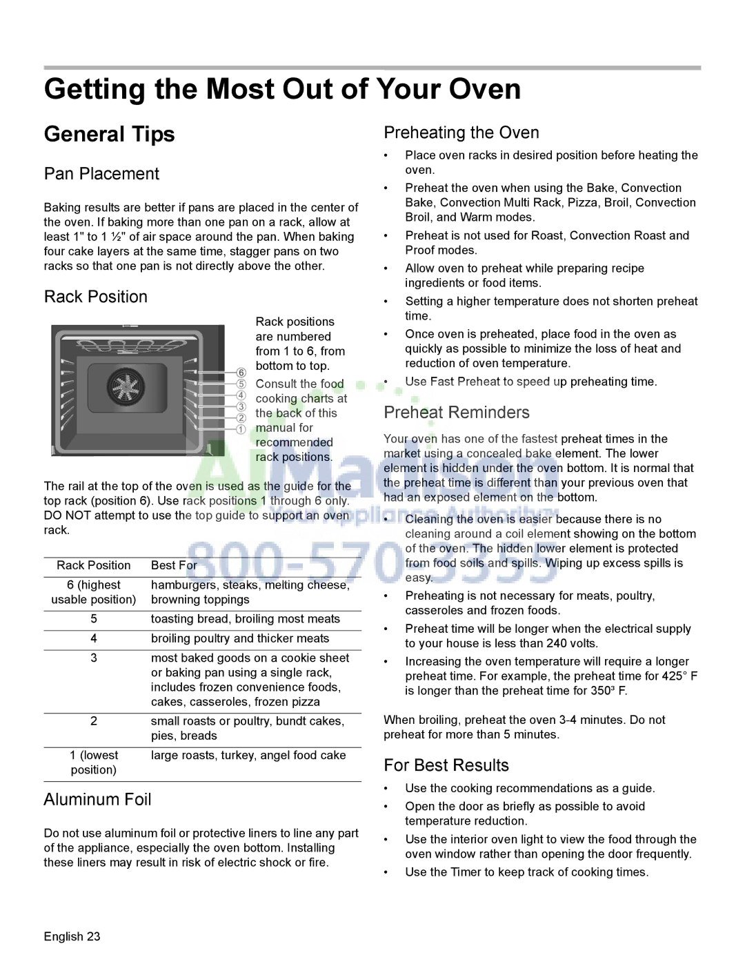 Bosch Appliances HDI8054U manual Getting the Most Out of Your Oven, General Tips 