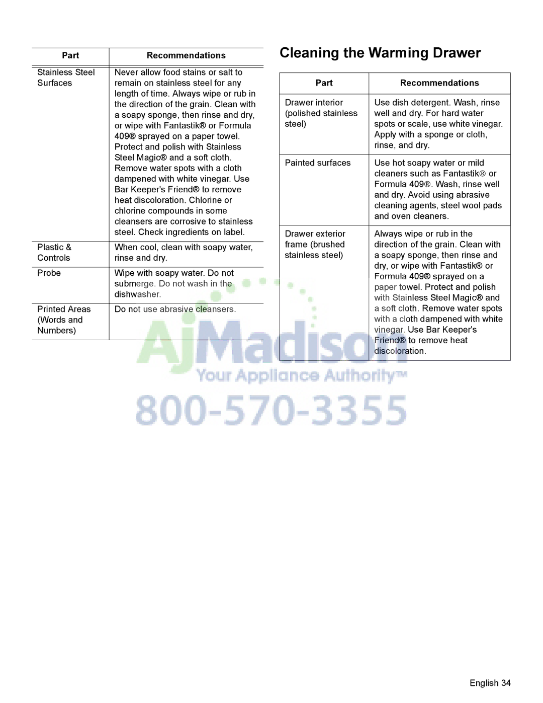 Bosch Appliances HDI8054U manual Cleaning the Warming Drawer 