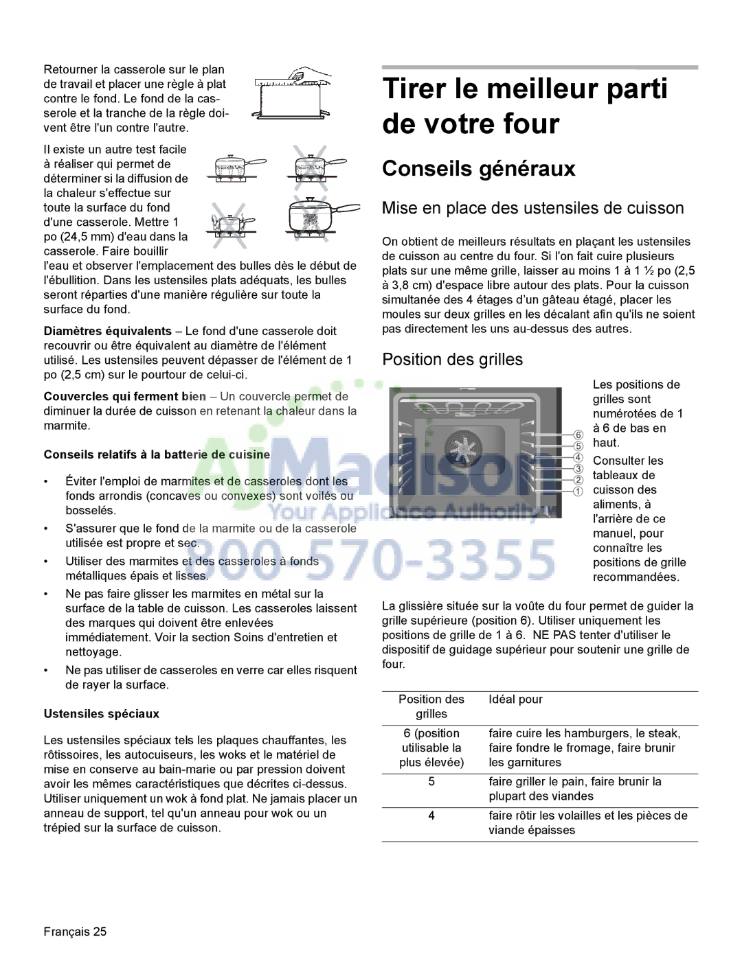 Bosch Appliances HDI8054U manual Tirer le meilleur parti de votre four, Conseils généraux, Position des grilles 