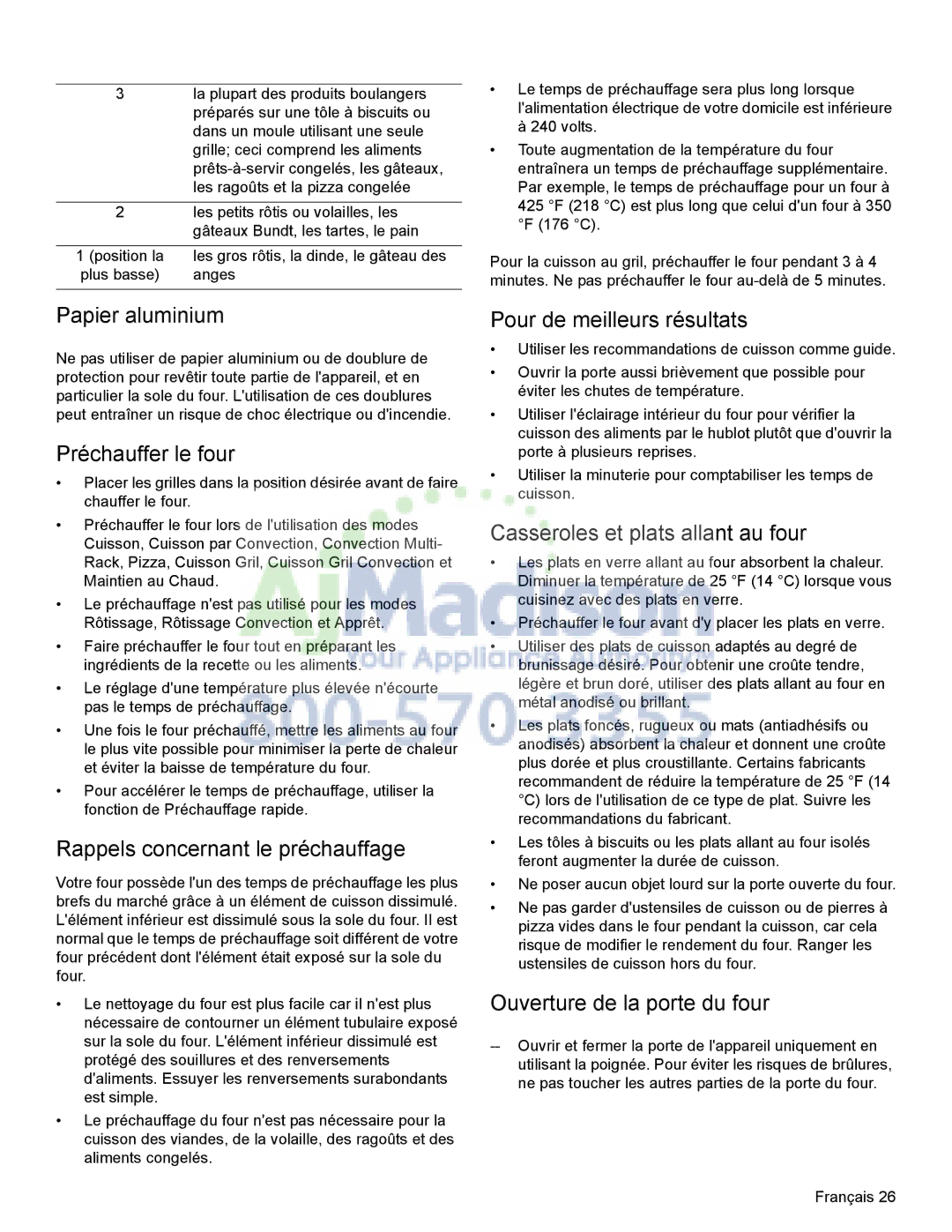 Bosch Appliances HDI8054U manual Papier aluminium, Préchauffer le four, Rappels concernant le préchauffage 