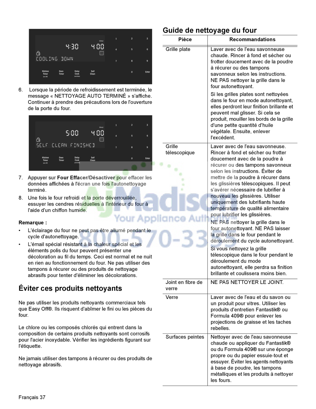 Bosch Appliances HDI8054U manual Éviter ces produits nettoyants, Guide de nettoyage du four, Pièce Recommandations 