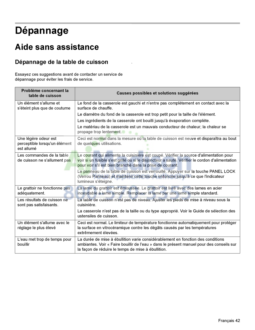 Bosch Appliances HDI8054U manual Aide sans assistance, Dépannage de la table de cuisson 