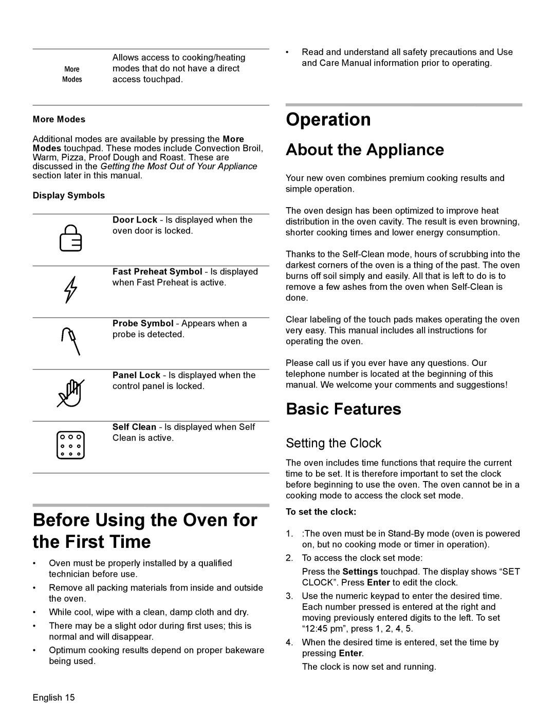 Bosch Appliances HDI8054U manual Before Using the Oven for the First Time, Operation, About the Appliance, Basic Features 