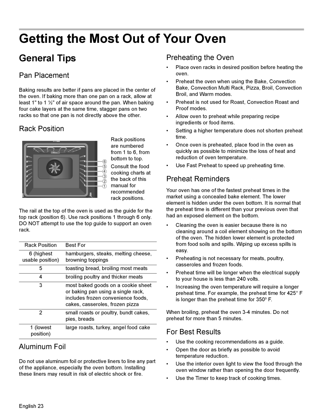 Bosch Appliances HDI8054U manual Getting the Most Out of Your Oven, General Tips 