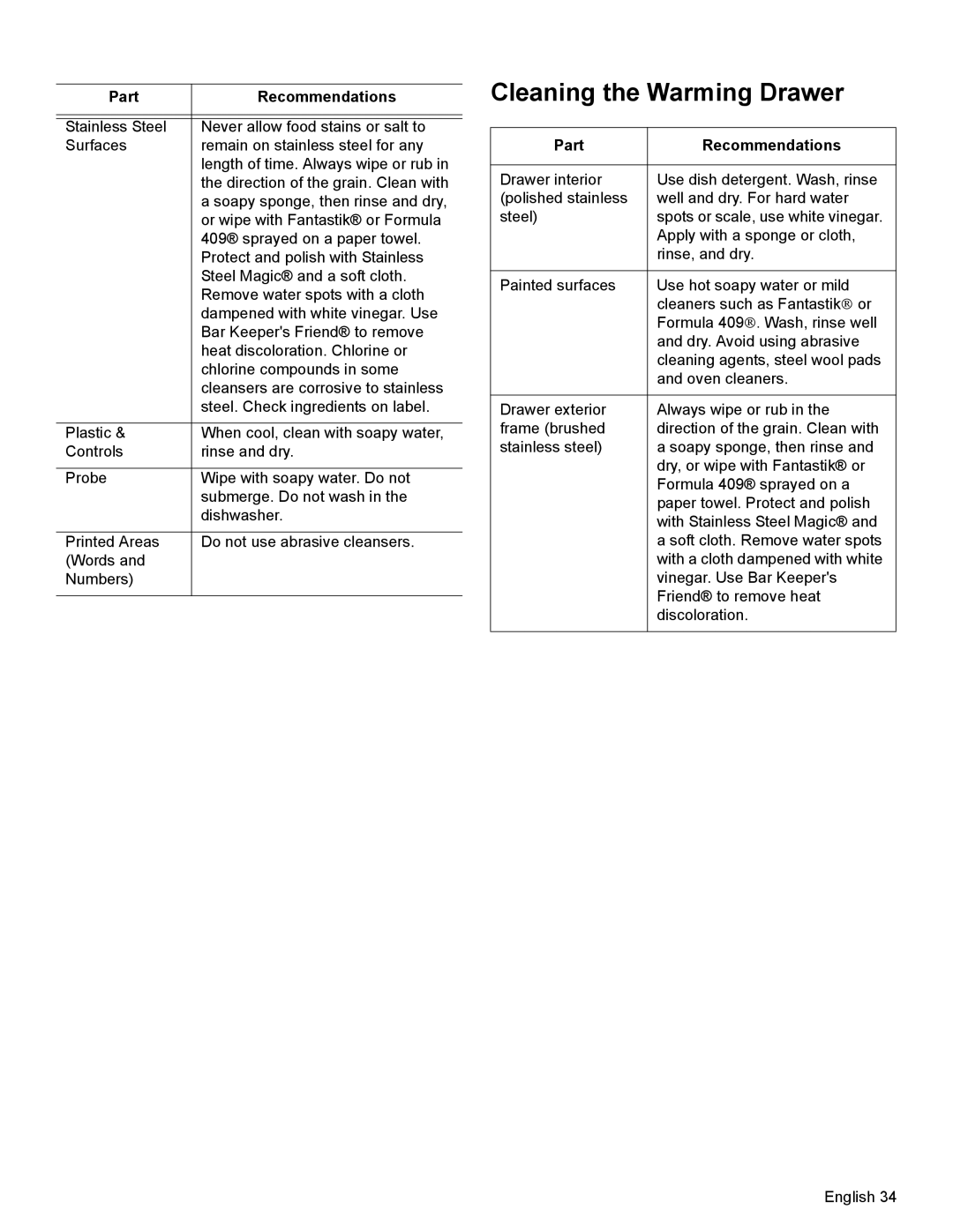 Bosch Appliances HDI8054U manual Cleaning the Warming Drawer 