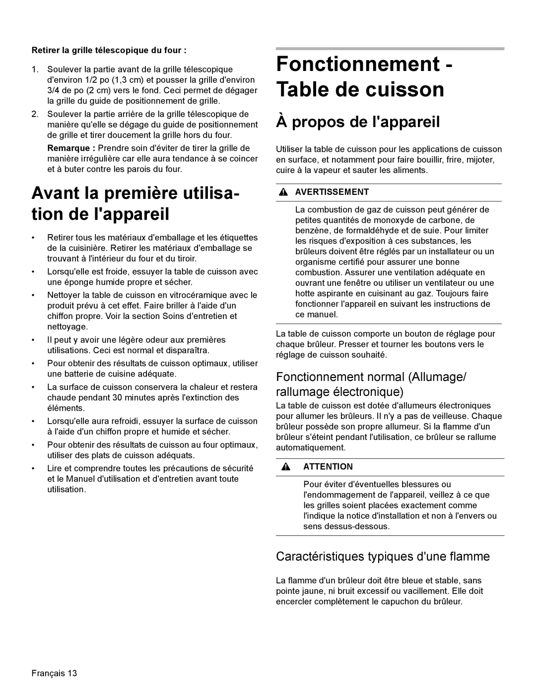 Bosch Appliances HDI8054U manual Fonctionnement Table de cuisson, Avant la première utilisa- tion de lappareil 