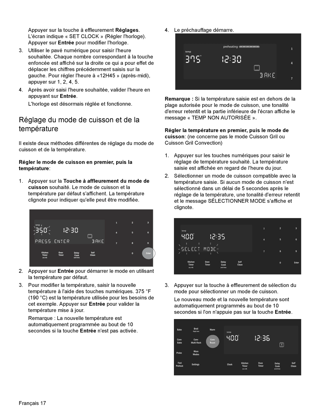 Bosch Appliances HDI8054U manual Réglage du mode de cuisson et de la température 