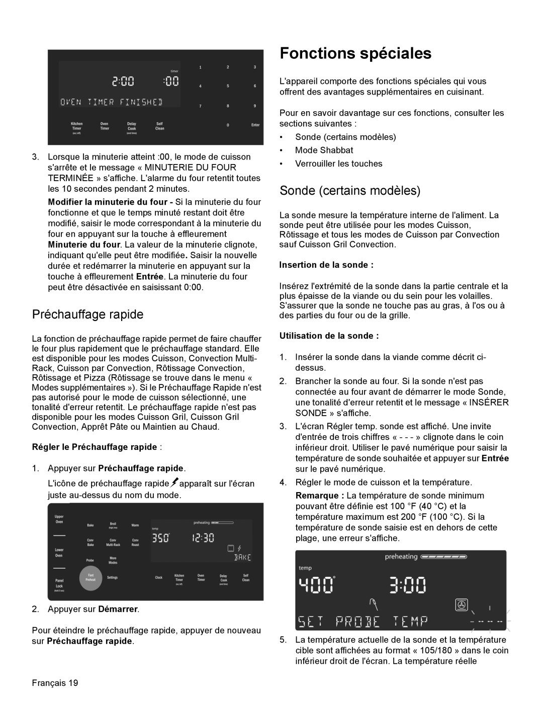 Bosch Appliances HDI8054U manual Fonctions spéciales, Préchauffage rapide, Sonde certains modèles 