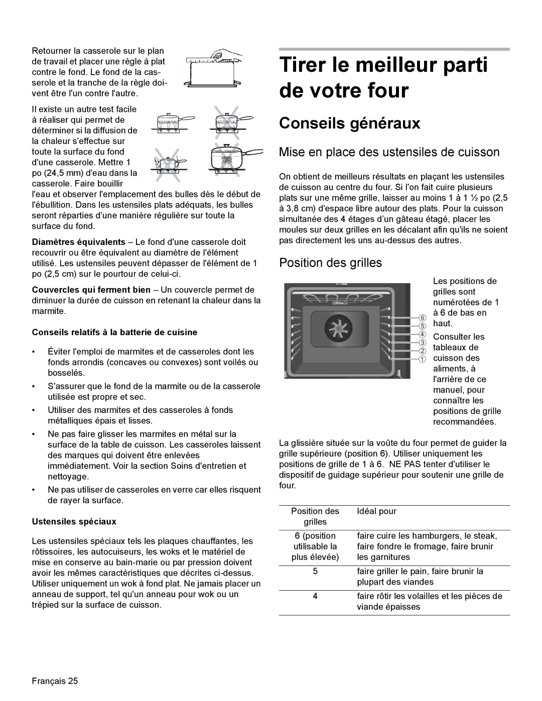 Bosch Appliances HDI8054U manual Tirer le meilleur parti de votre four, Conseils généraux, Position des grilles 