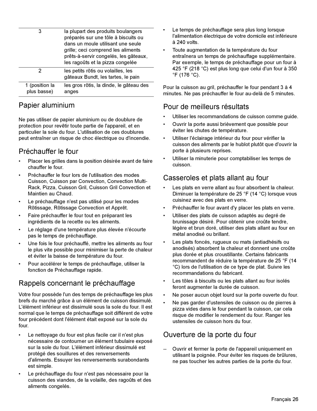 Bosch Appliances HDI8054U manual Papier aluminium, Préchauffer le four, Rappels concernant le préchauffage 