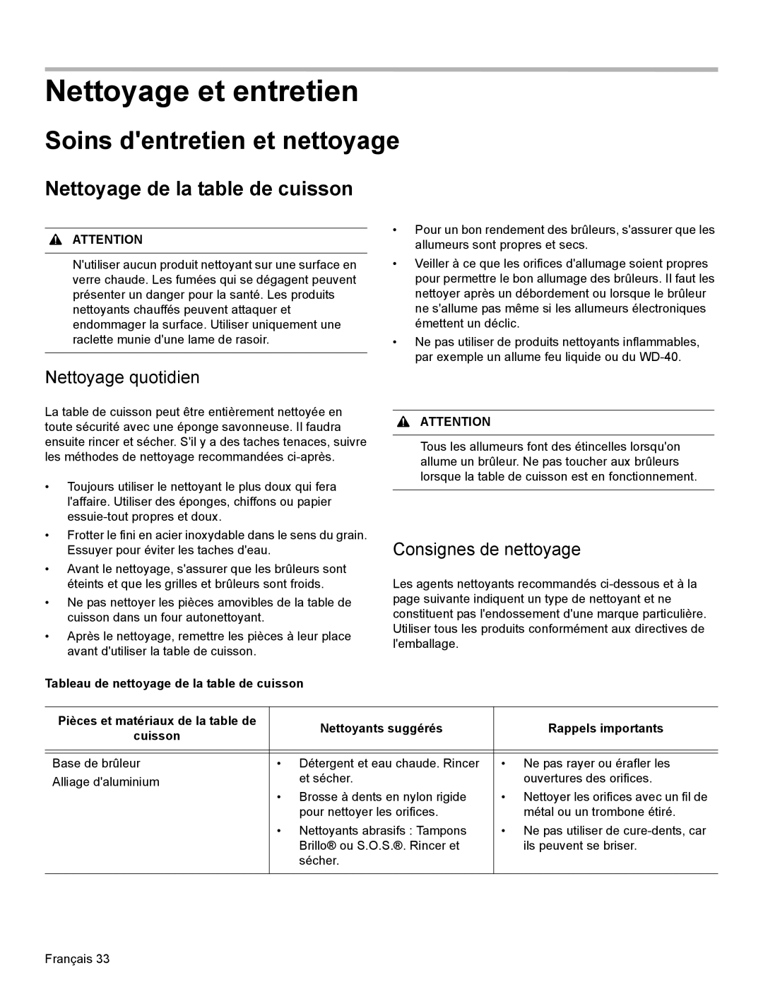 Bosch Appliances HDI8054U manual Nettoyage et entretien, Soins dentretien et nettoyage, Nettoyage quotidien 