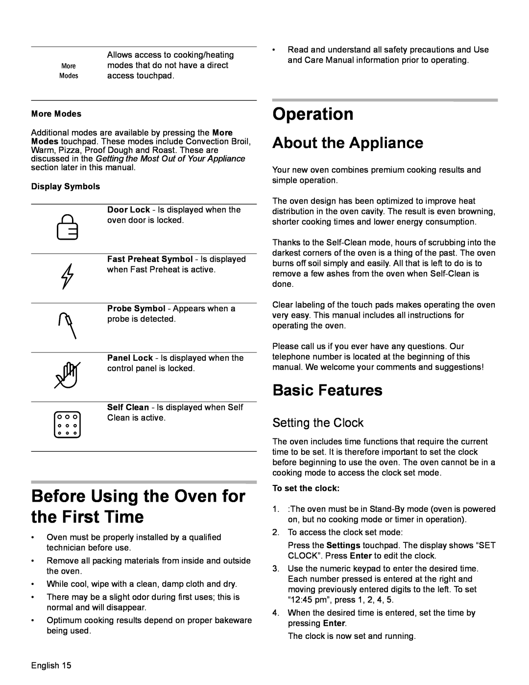 Bosch Appliances HDI8054U manual Before Using the Oven for the First Time, Operation, About the Appliance, Basic Features 