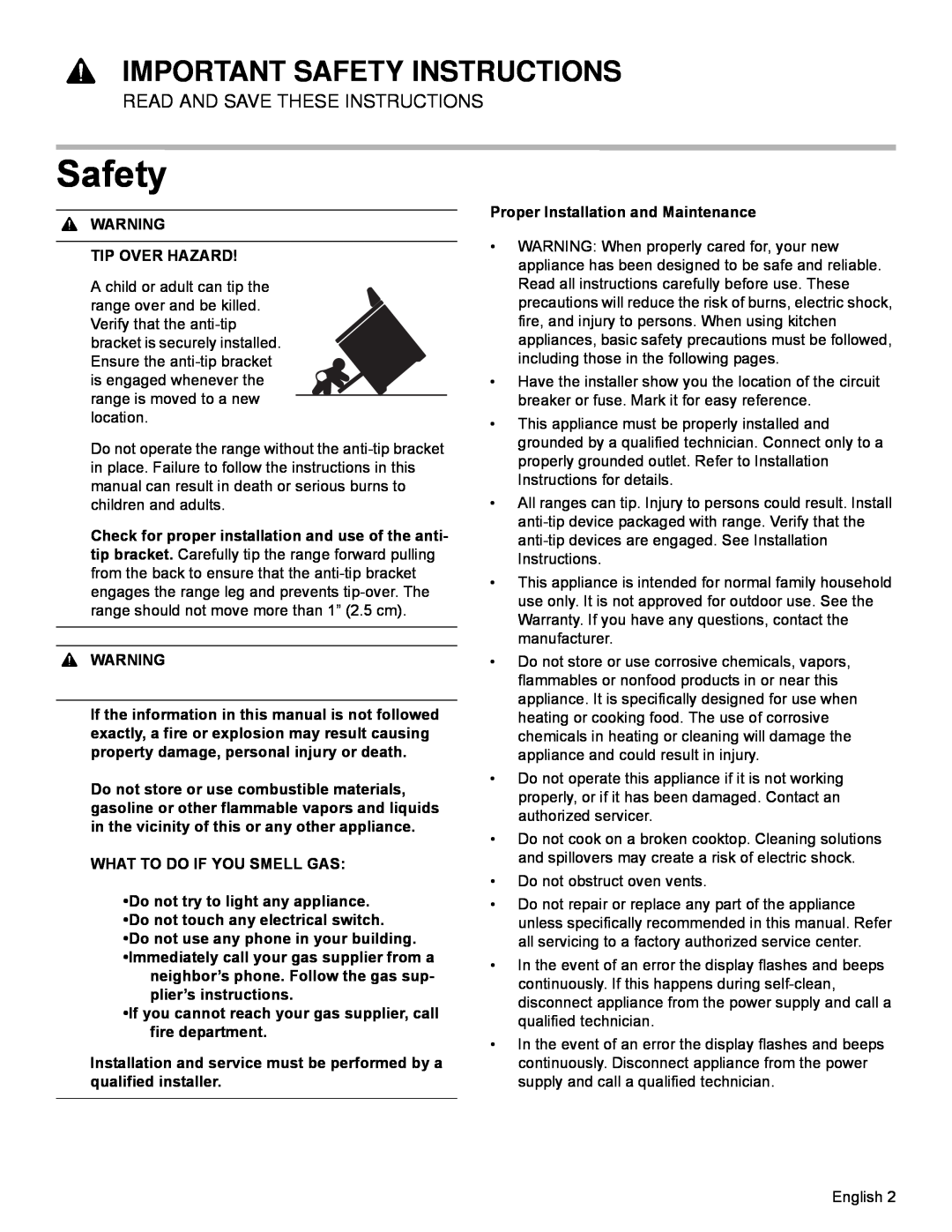 Bosch Appliances HDI8054U Important Safety Instructions, Read And Save These Instructions, Warning Tip Over Hazard 