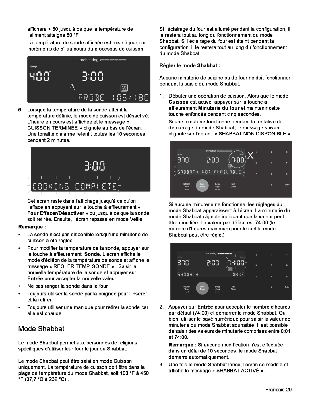 Bosch Appliances HDI8054U manual Mode Shabbat, Régler le mode Shabbat, Remarque 