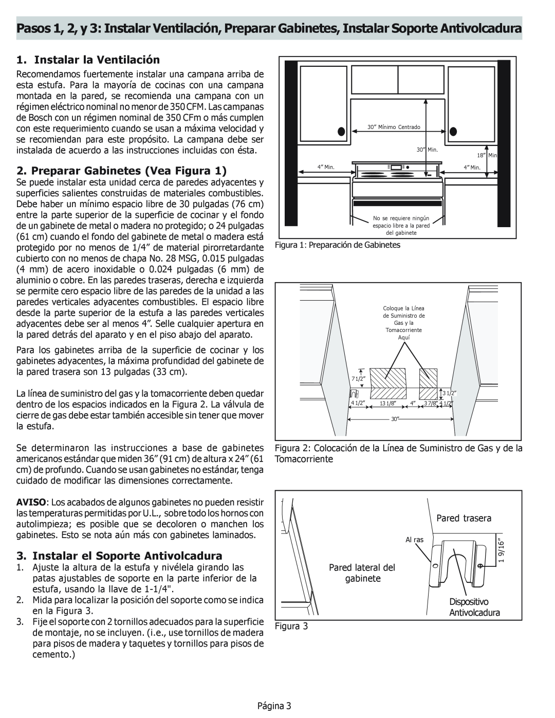 Bosch Appliances HDS252U Instalar la Ventilación, Preparar Gabinetes Vea Figura, Instalar el Soporte Antivolcadura 