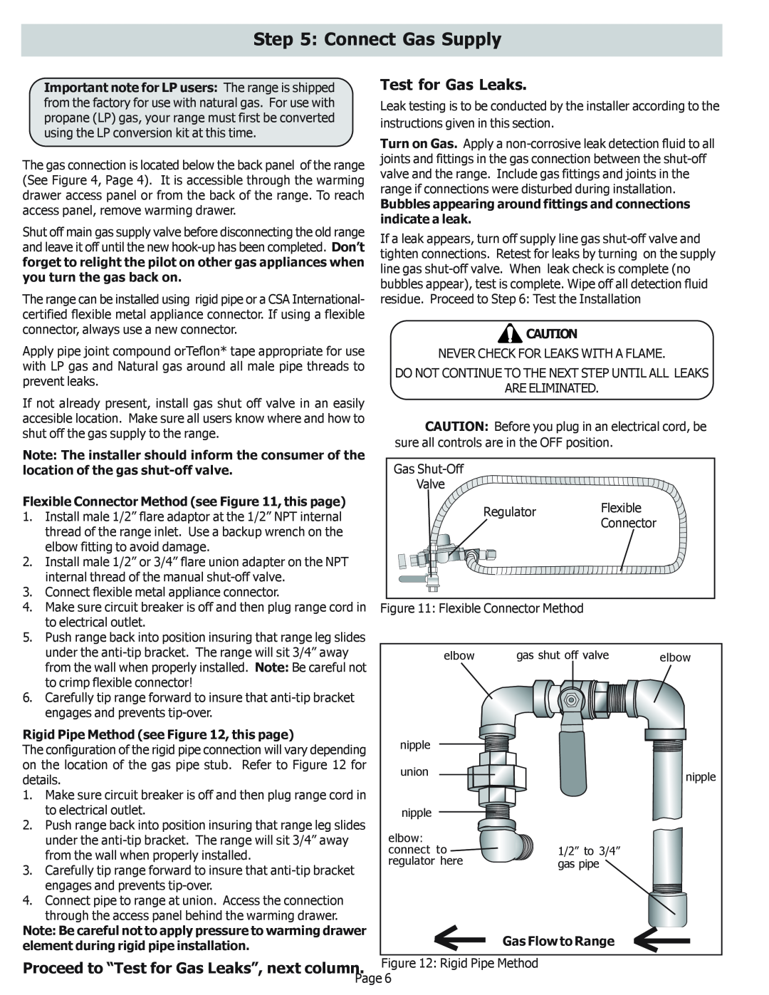 Bosch Appliances HDS256U, HDS255U, HDS252U installation instructions Connect Gas Supply, Test for Gas Leaks 