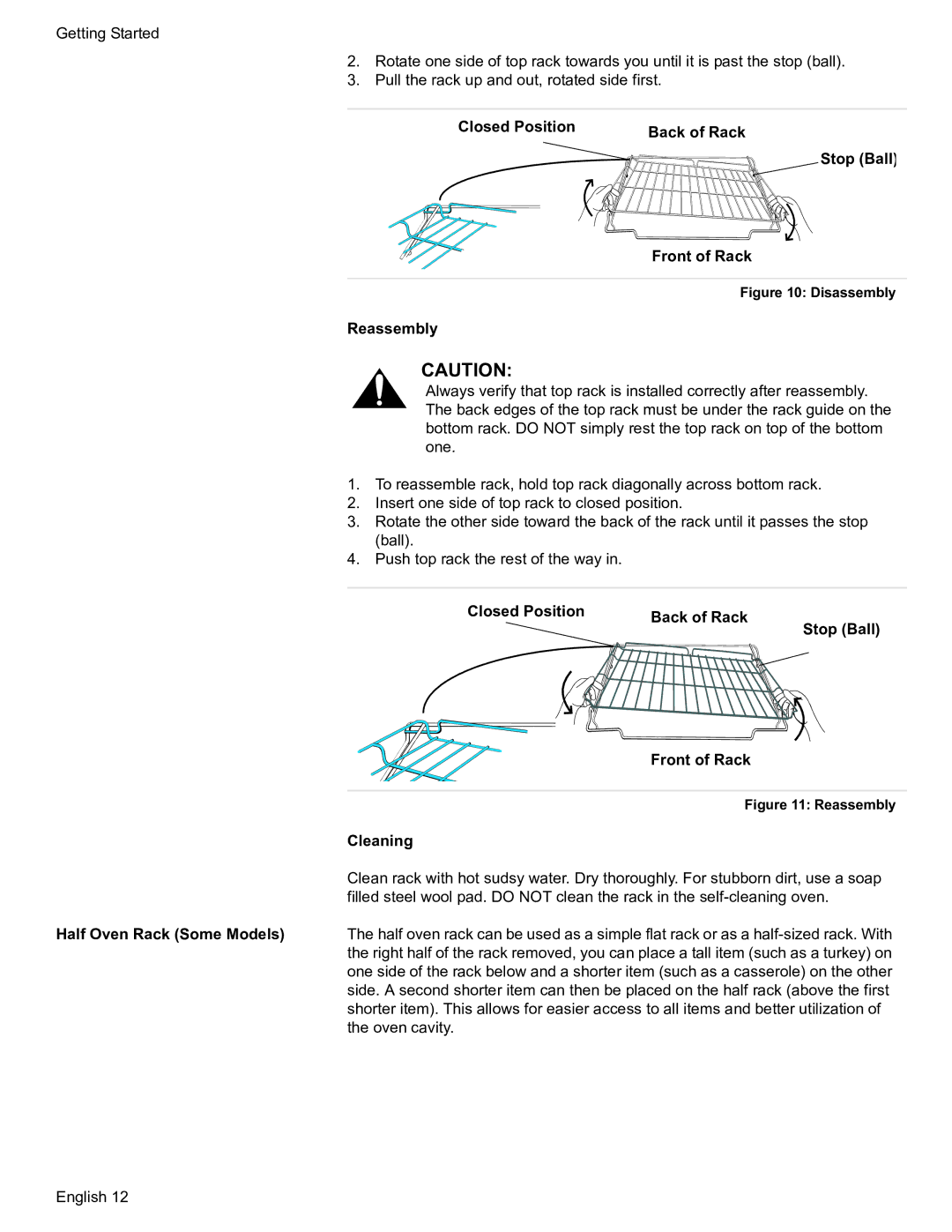 Bosch Appliances HDS7052U manual Closed Position Back of Rack Stop Ball Front of Rack, Reassembly, Cleaning 