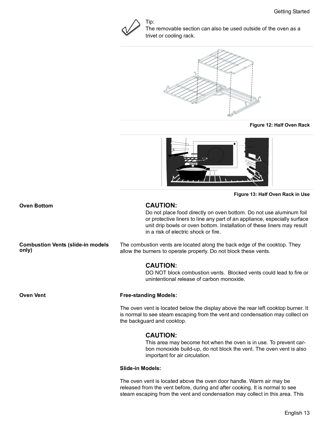 Bosch Appliances HDS7052U manual Oven Bottom Combustion Vents slide-in models only, Oven Vent Free-standing Models 