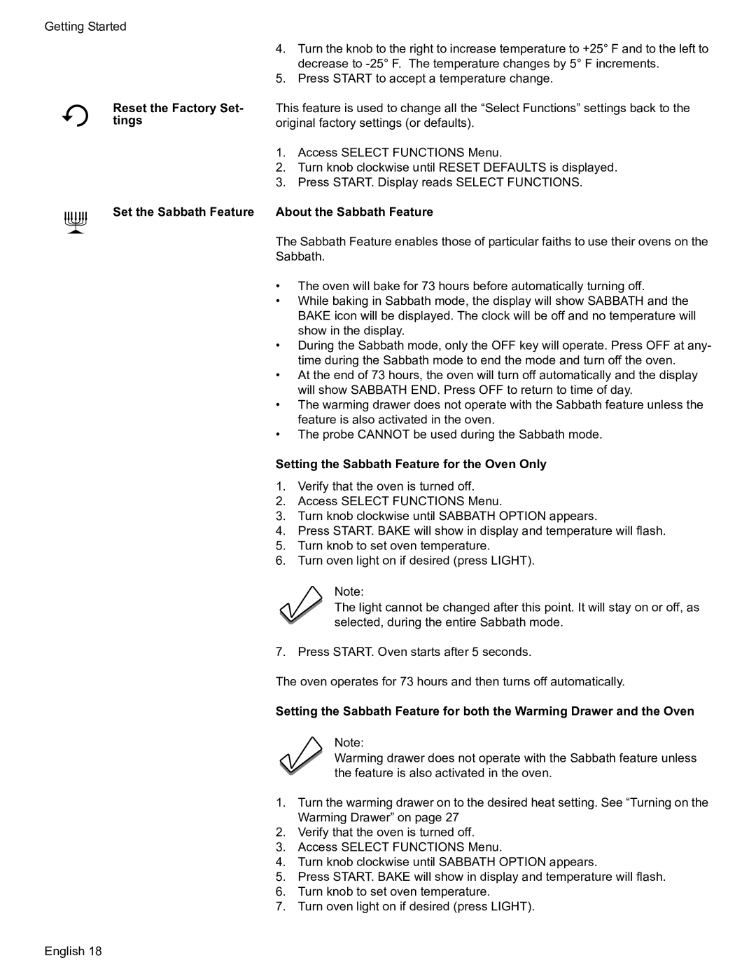 Bosch Appliances HDS7052U manual Reset the Factory Set- tings Set the Sabbath Feature, About the Sabbath Feature 