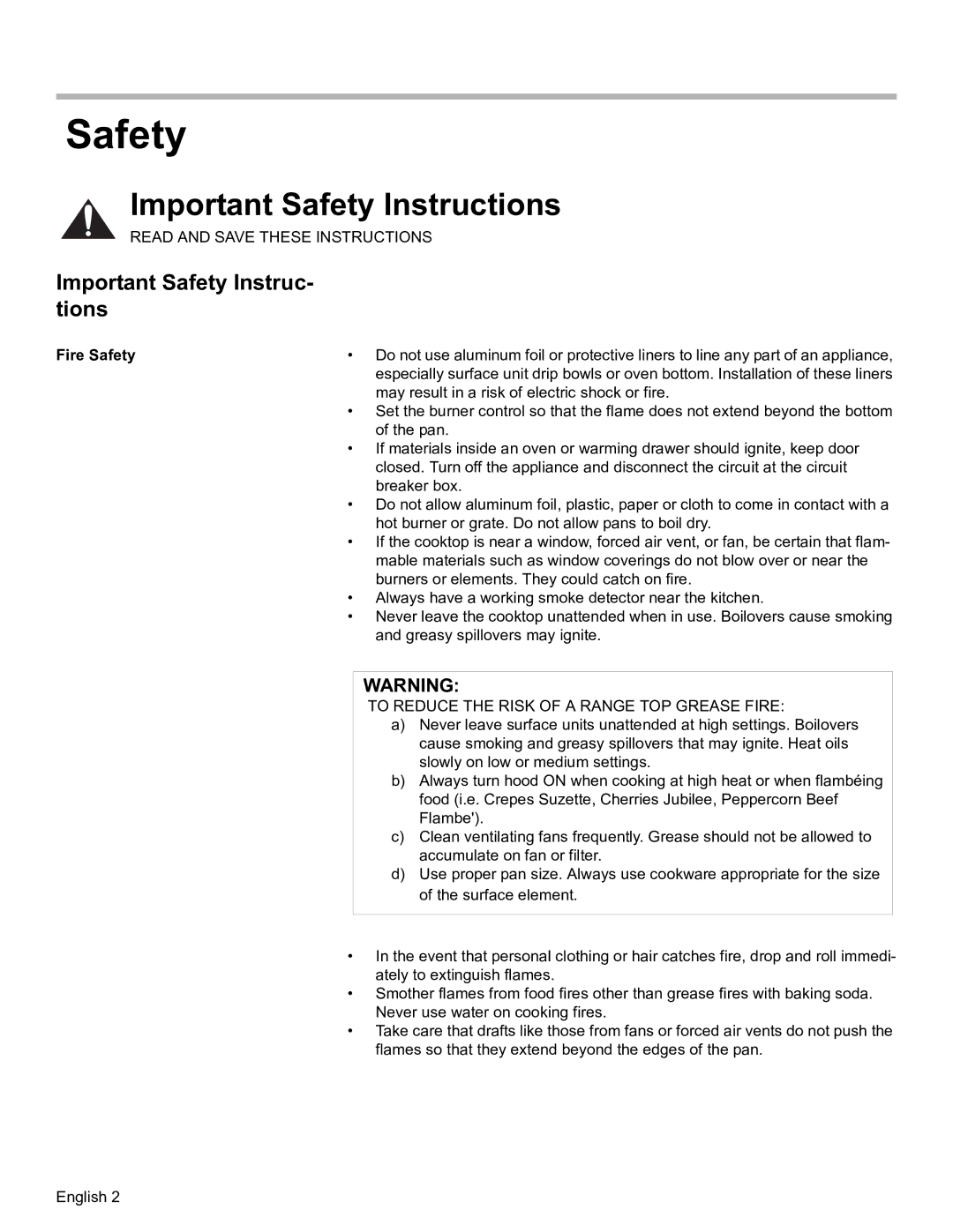 Bosch Appliances HDS7052U manual Important Safety Instructions, Important Safety Instruc- tions, Fire Safety 