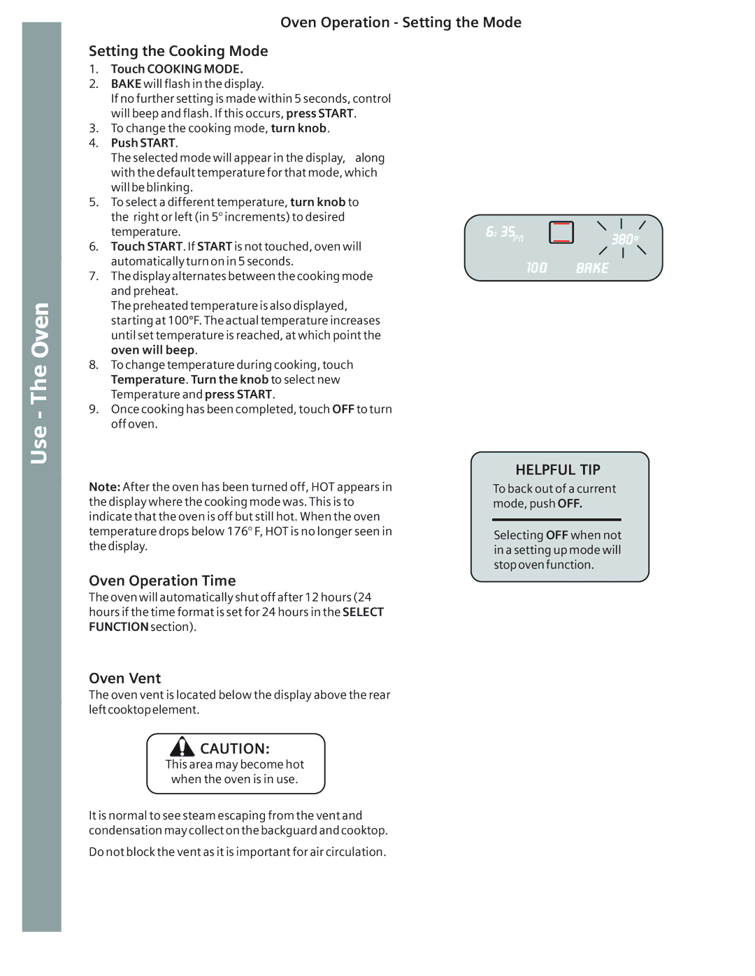 Bosch Appliances HE2515U manual Oven Operation Setting the Mode Setting the Cooking Mode, Helpful TIP, Oven Operation Time 