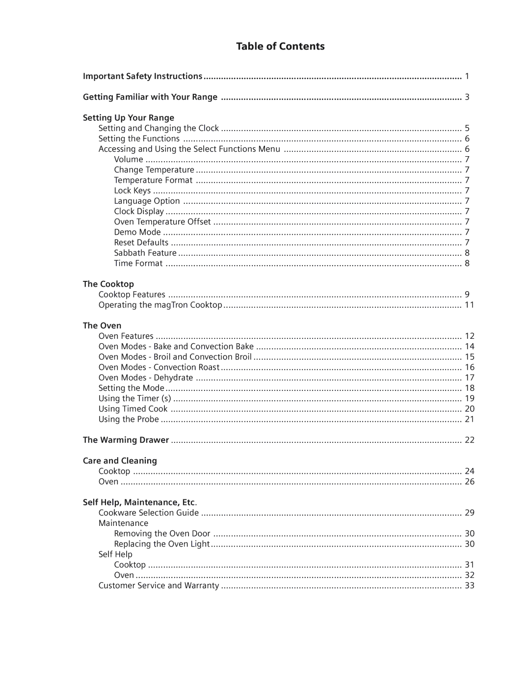 Bosch Appliances HE2415U, HE2516U, HE2515U, HE2515C, HE2416U, HE2416C, HE2415C manual Table of Contents 