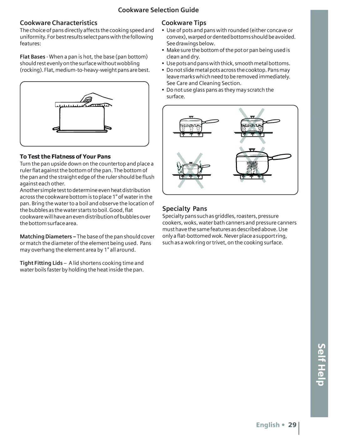 Bosch Appliances HE2416C, HE2516U, HE2515U Cookware Selection Guide Cookware Characteristics, Cookware Tips, Specialty Pans 