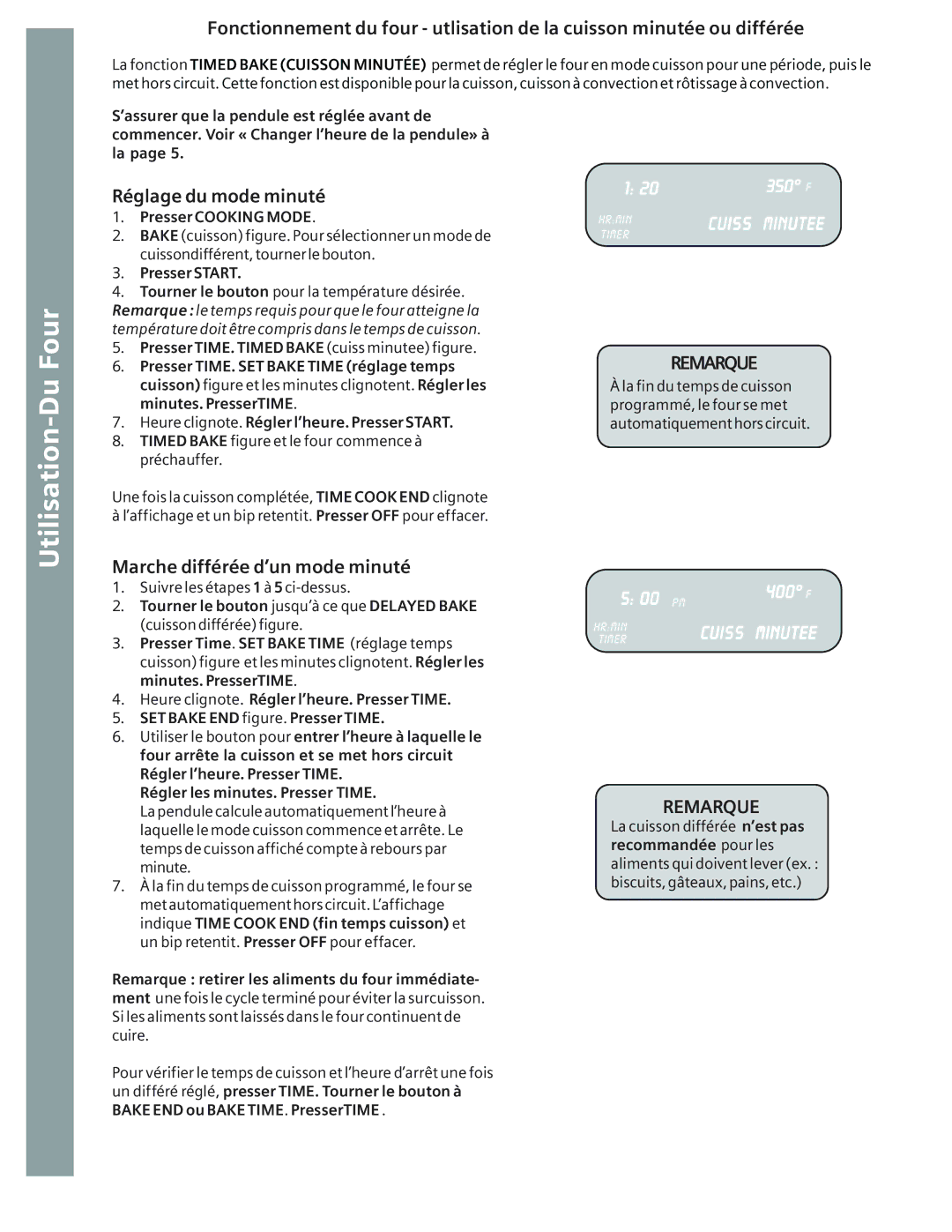 Bosch Appliances HE2416U manual Réglage du mode minuté, Marche différée d’un mode minuté, Suivre les étapes 1 à 5 ci-dessus 