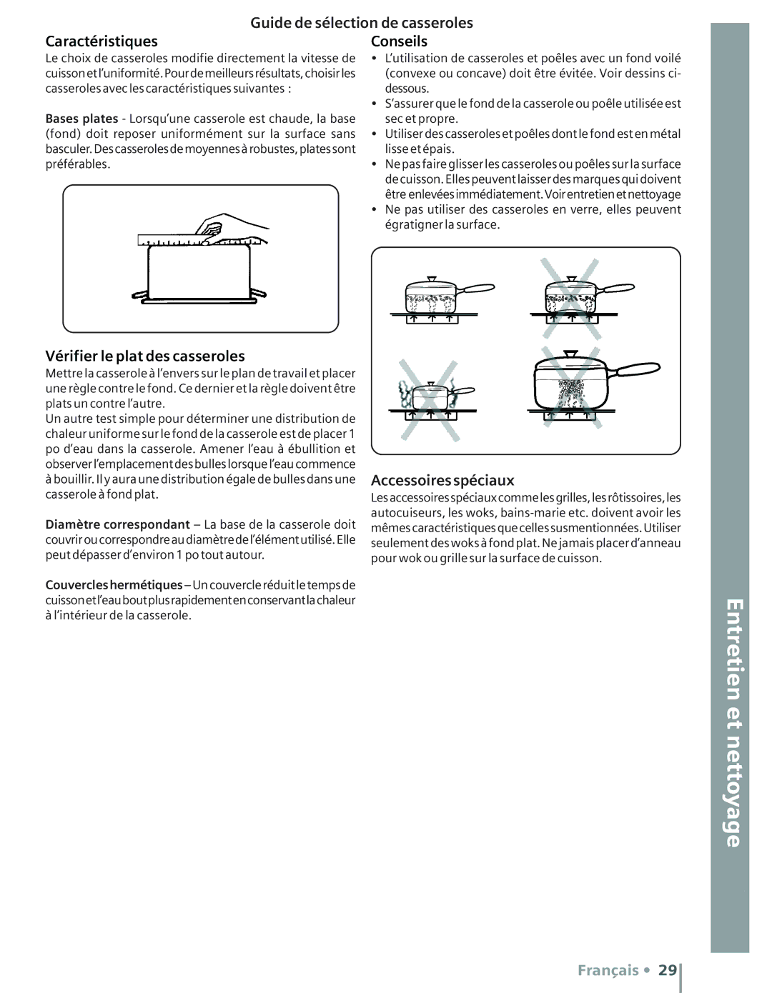 Bosch Appliances HE2415C, HE2516U, HE2515U Caractéristiques Conseils, Vérifier le plat des casseroles, Accessoires spéciaux 