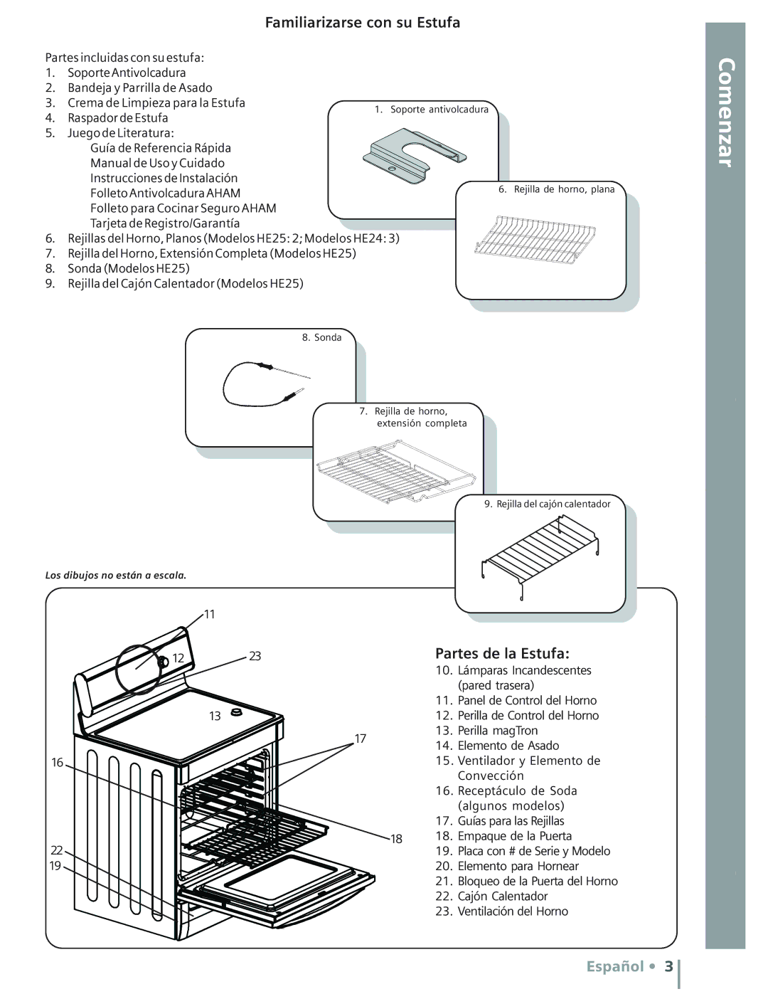 Bosch Appliances HE2515C, HE2516U, HE2515U, HE2415U, HE2416U, HE2416C manual Familiarizarse con su Estufa, Partes de la Estufa 