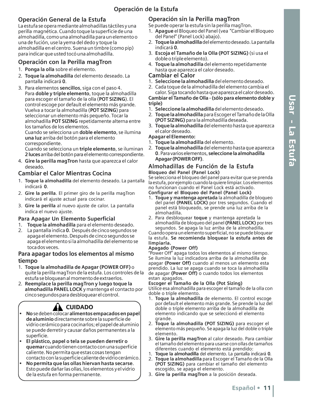 Bosch Appliances HE2415U, HE2516U Operación de la Estufa Operación General de la Estufa, Operación con la Perilla magTron 