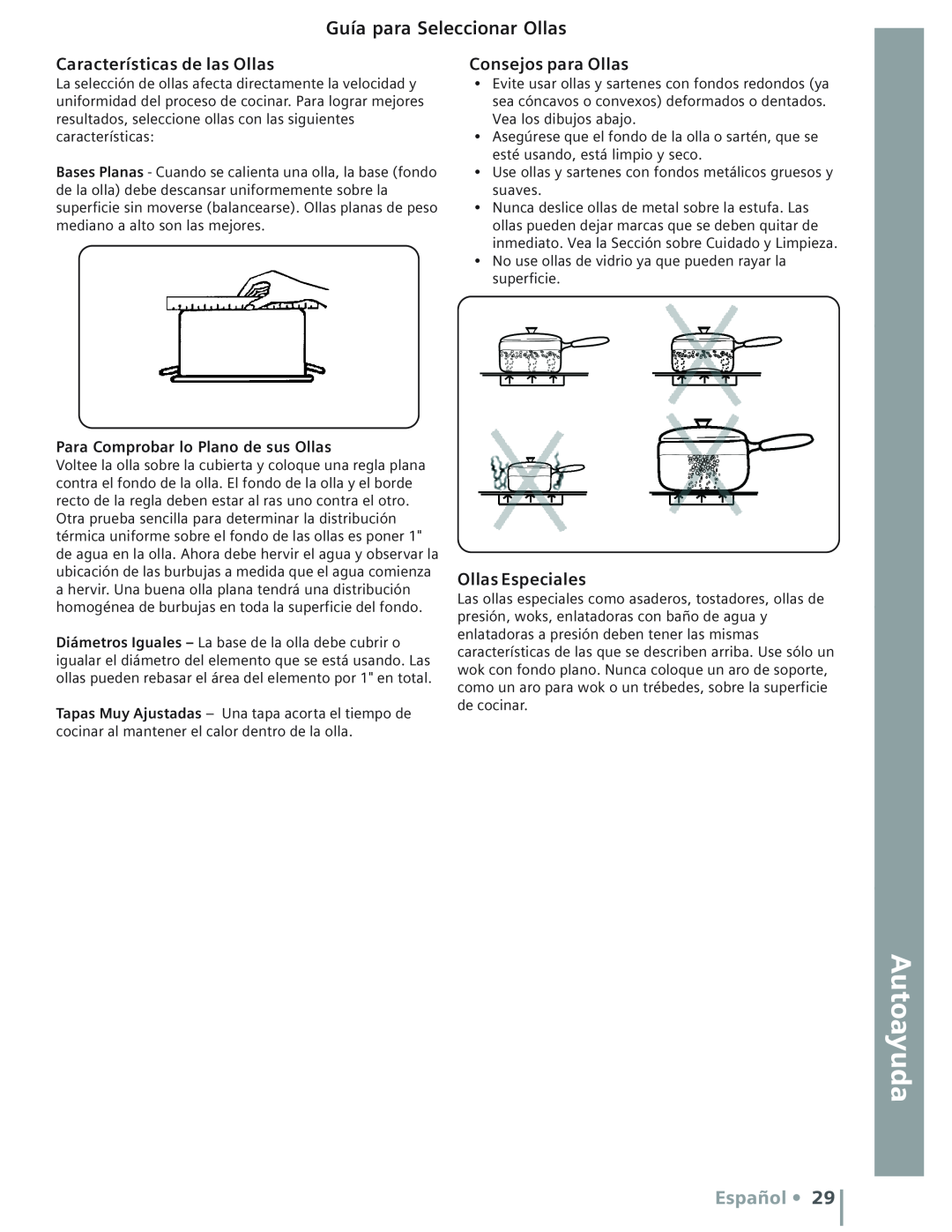 Bosch Appliances HE2516U Guía para Seleccionar Ollas, Autoayuda, Español, Características de las Ollas, Ollas Especiales 