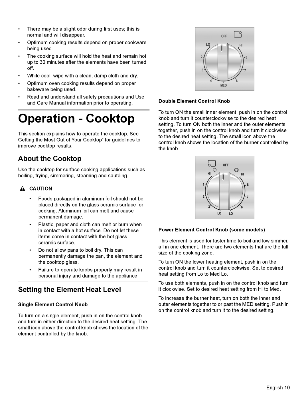 Bosch Appliances HEI8054U manual Operation Cooktop, About the Cooktop, Setting the Element Heat Level 