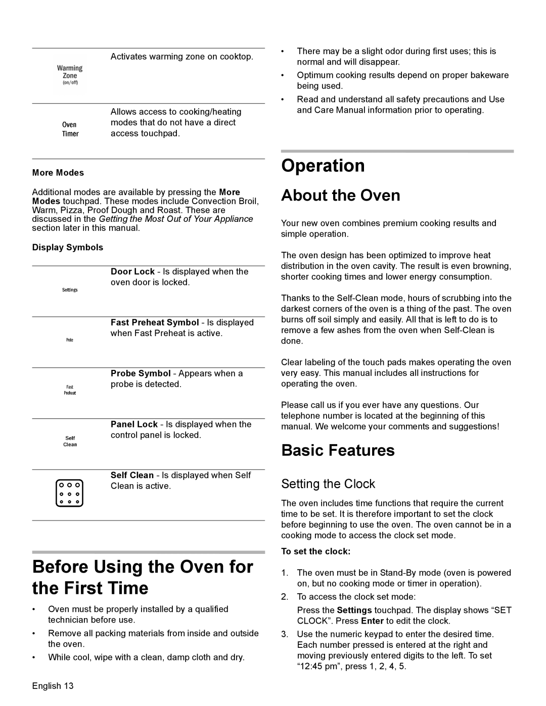 Bosch Appliances HEI8054U manual Before Using the Oven for the First Time, Operation, About the Oven, Basic Features 