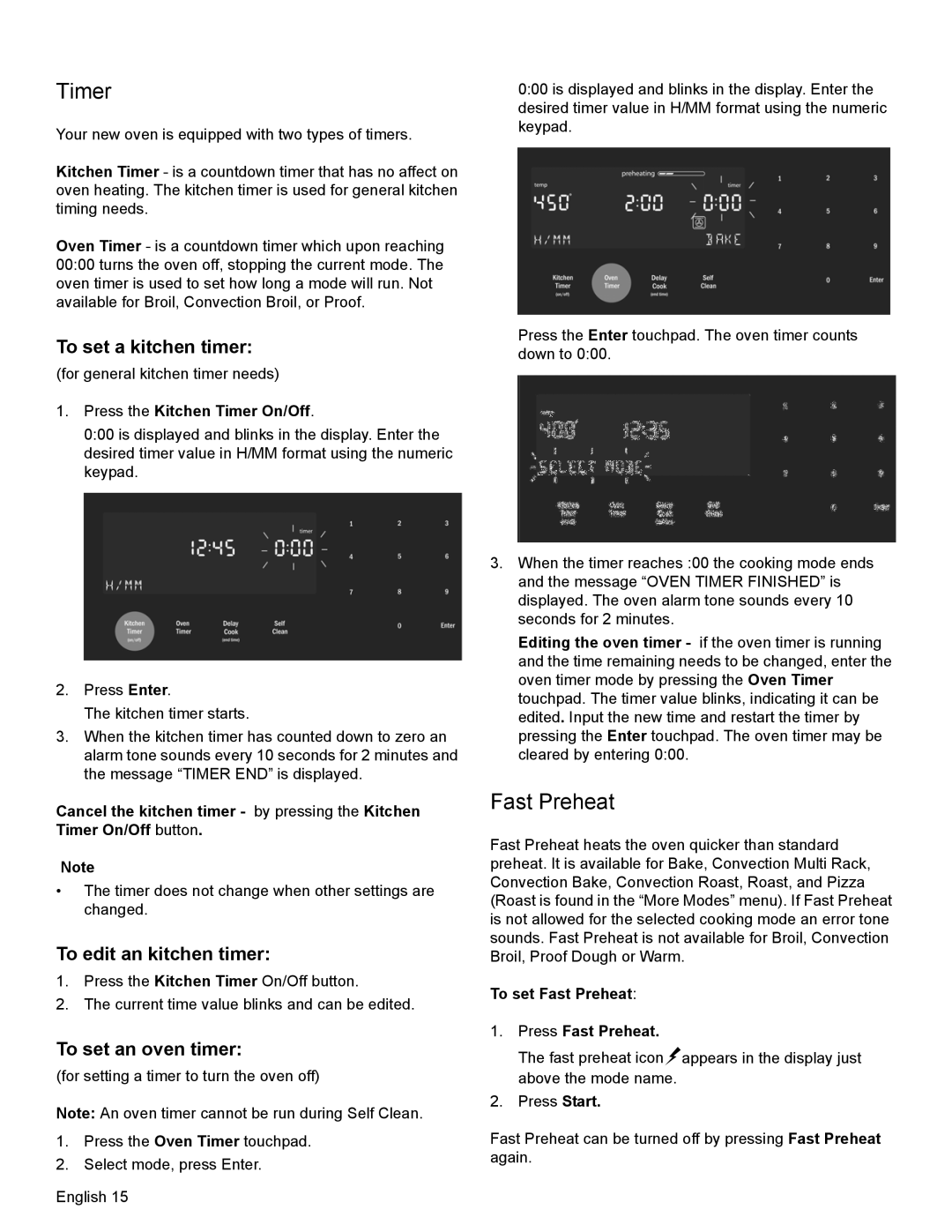 Bosch Appliances HEI8054U manual Press the Kitchen Timer On/Off, To set Fast Preheat Press Fast Preheat 