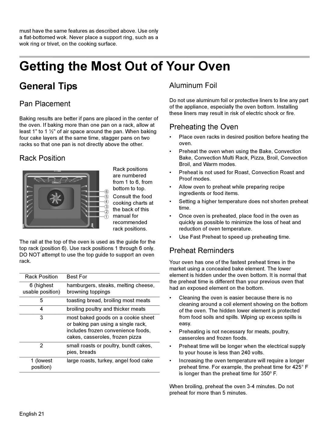 Bosch Appliances HEI8054U manual Getting the Most Out of Your Oven, General Tips 