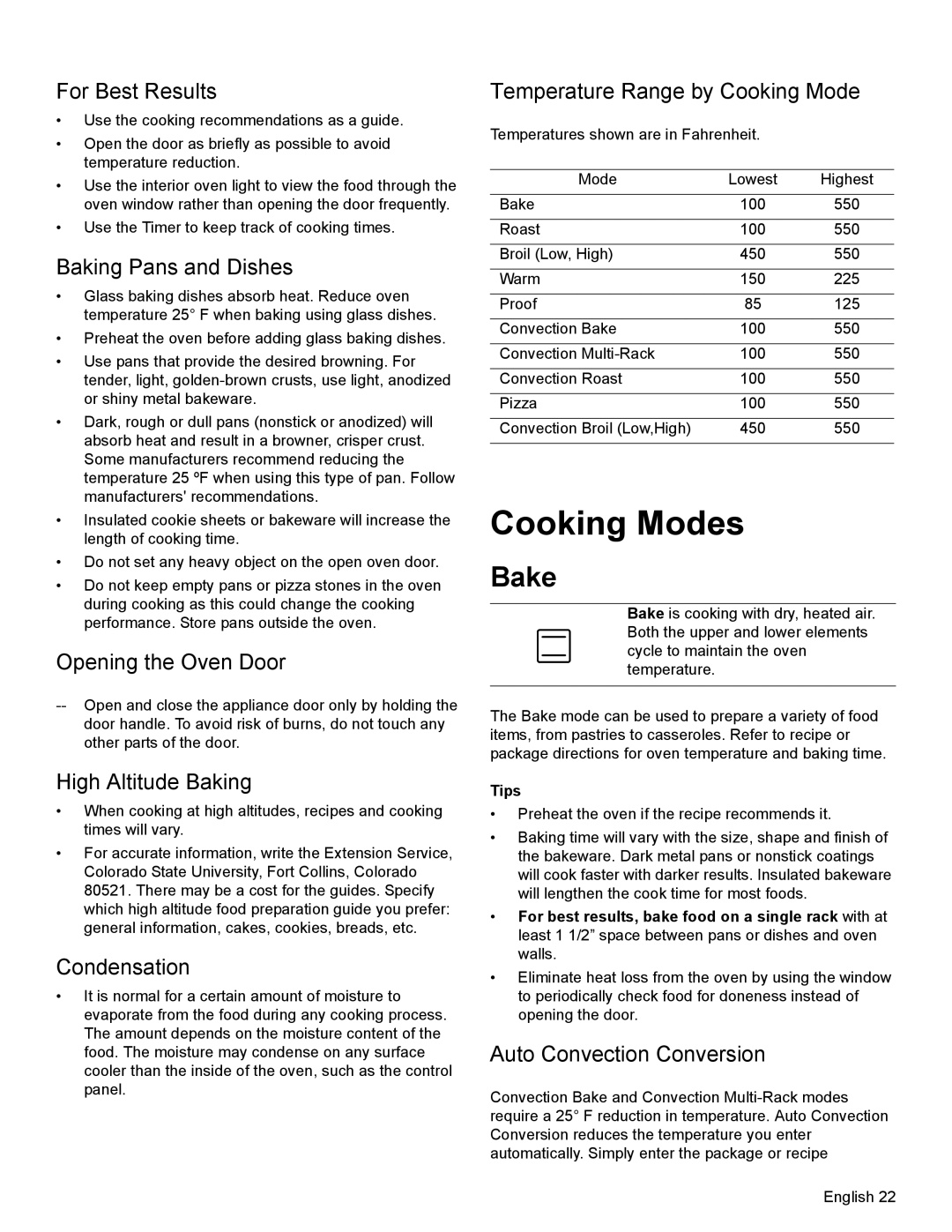 Bosch Appliances HEI8054U manual Bake 