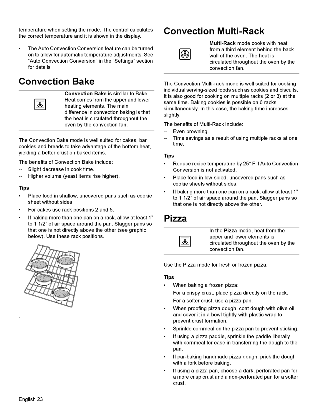 Bosch Appliances HEI8054U manual Convection Bake, Convection Multi-Rack, Pizza 