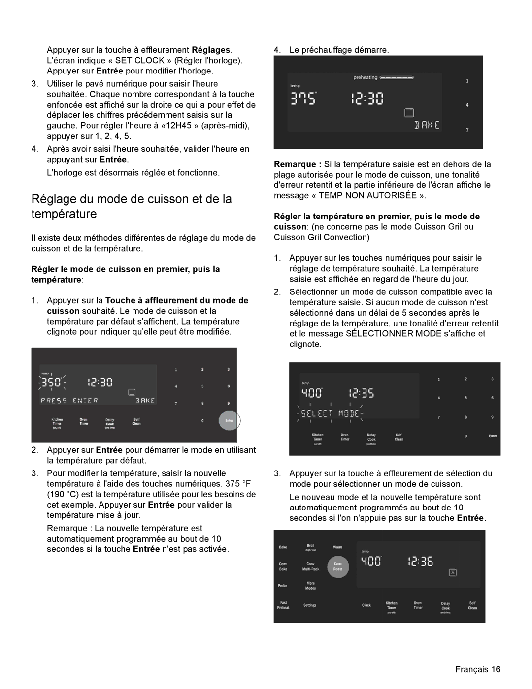 Bosch Appliances HEI8054U manual Réglage du mode de cuisson et de la température 