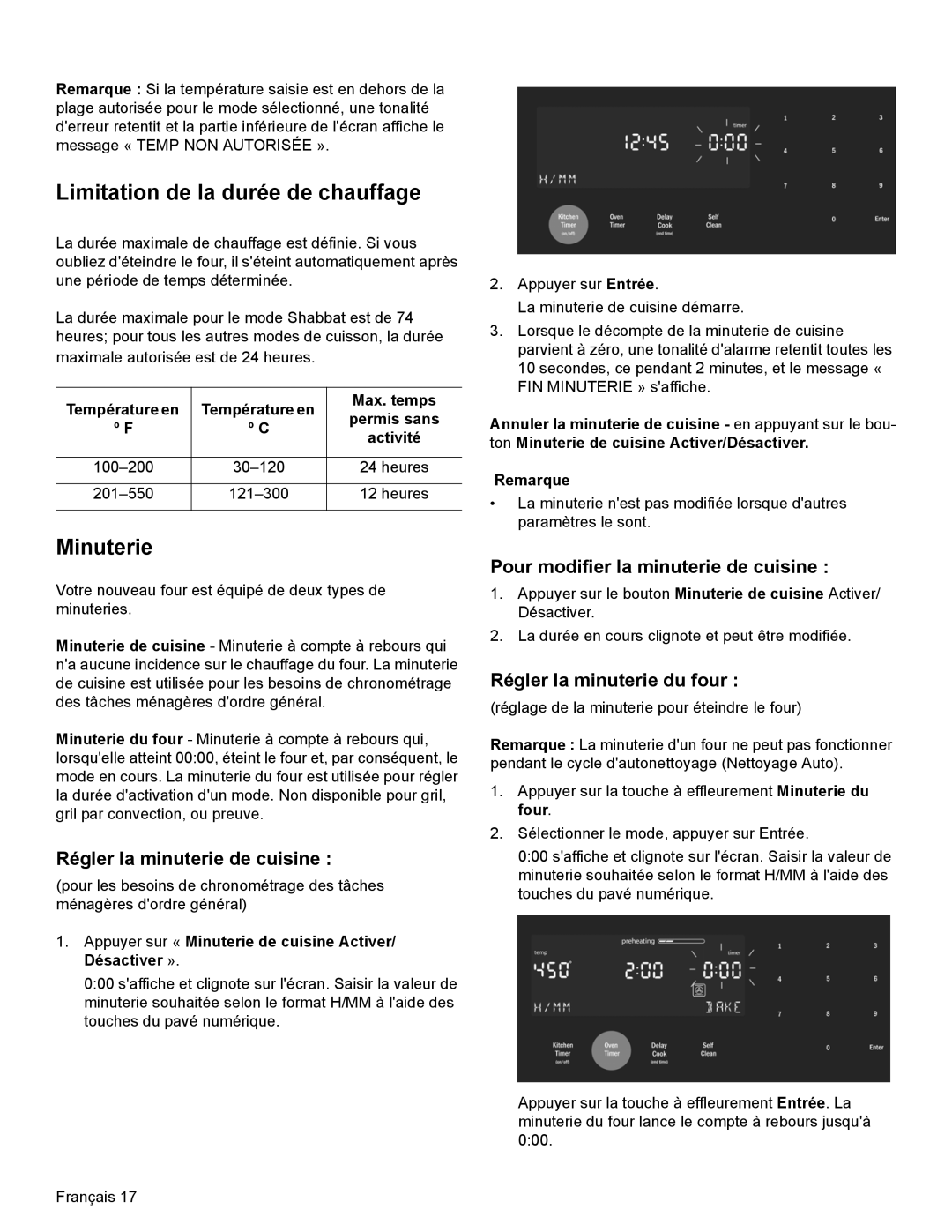 Bosch Appliances HEI8054U manual Limitation de la durée de chauffage, Minuterie 