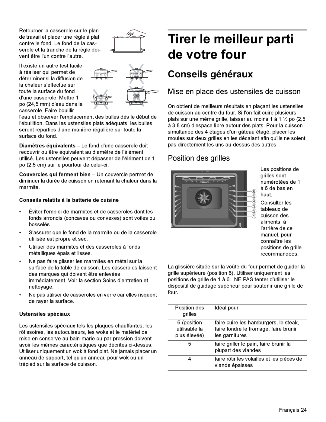 Bosch Appliances HEI8054U manual Tirer le meilleur parti de votre four, Conseils généraux, Position des grilles 