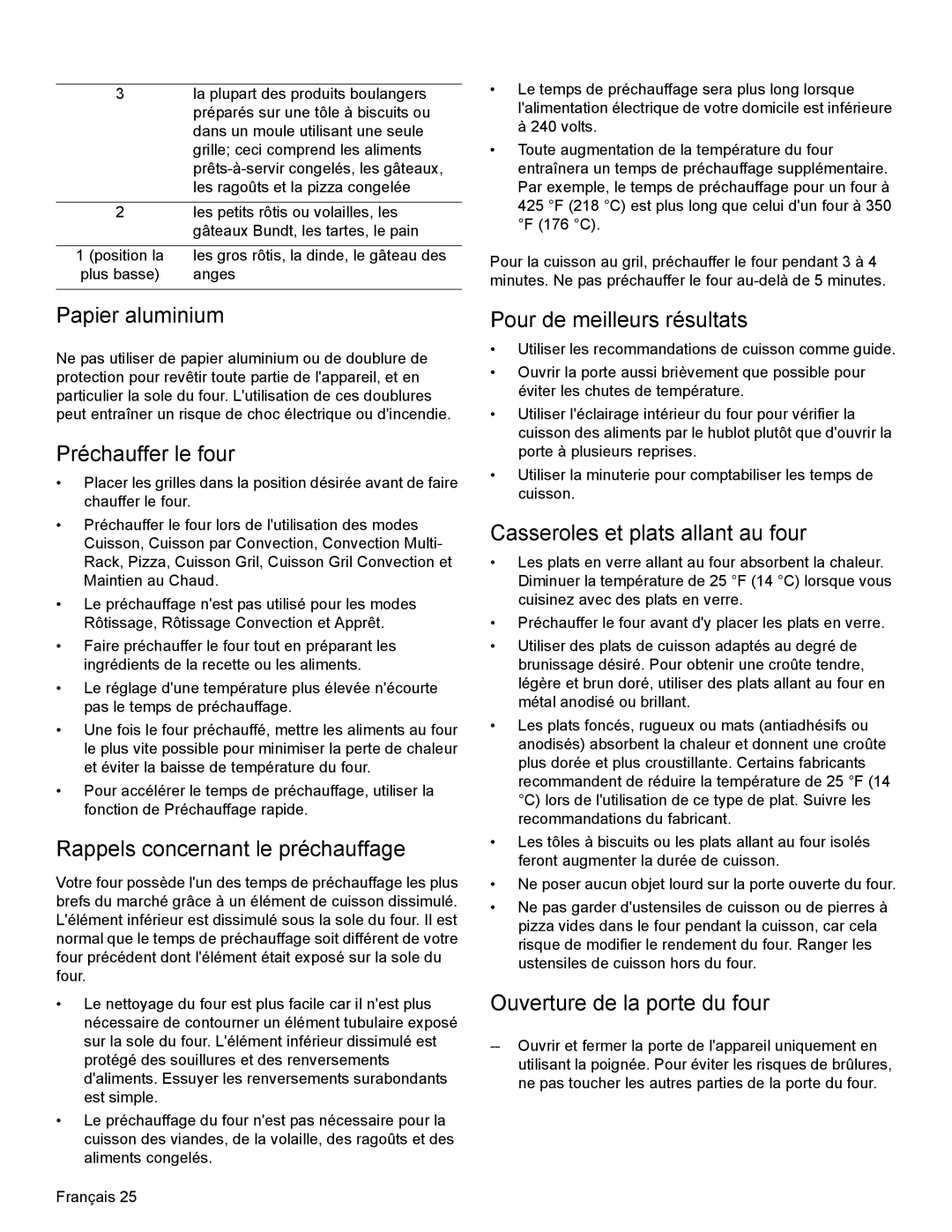 Bosch Appliances HEI8054U manual Papier aluminium, Préchauffer le four, Rappels concernant le préchauffage 