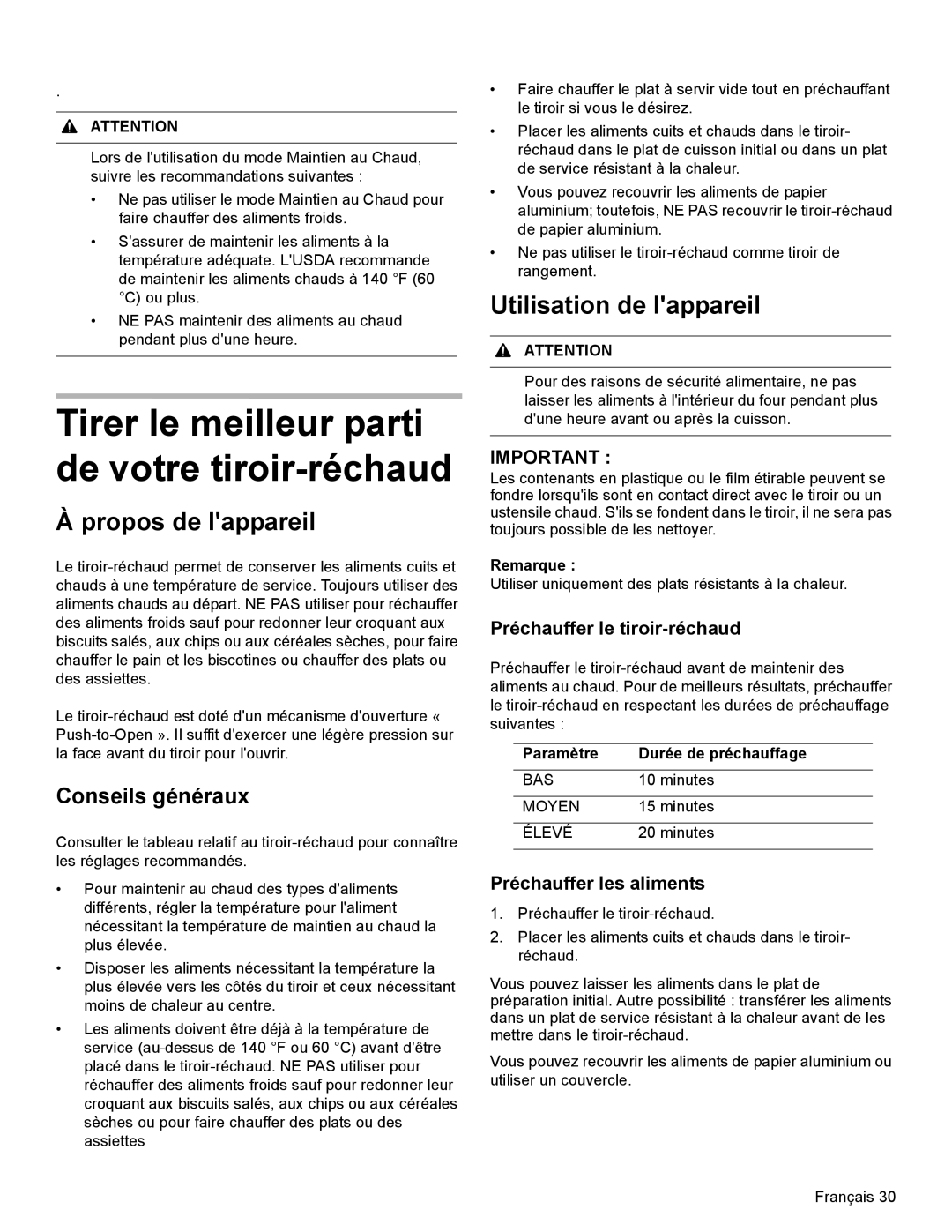 Bosch Appliances HEI8054U manual Propos de lappareil, Utilisation de lappareil, Conseils généraux, Paramètre 