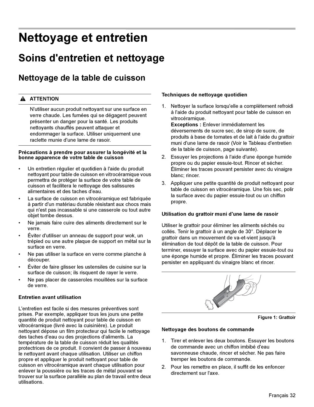 Bosch Appliances HEI8054U manual Nettoyage et entretien, Soins dentretien et nettoyage, Nettoyage de la table de cuisson 