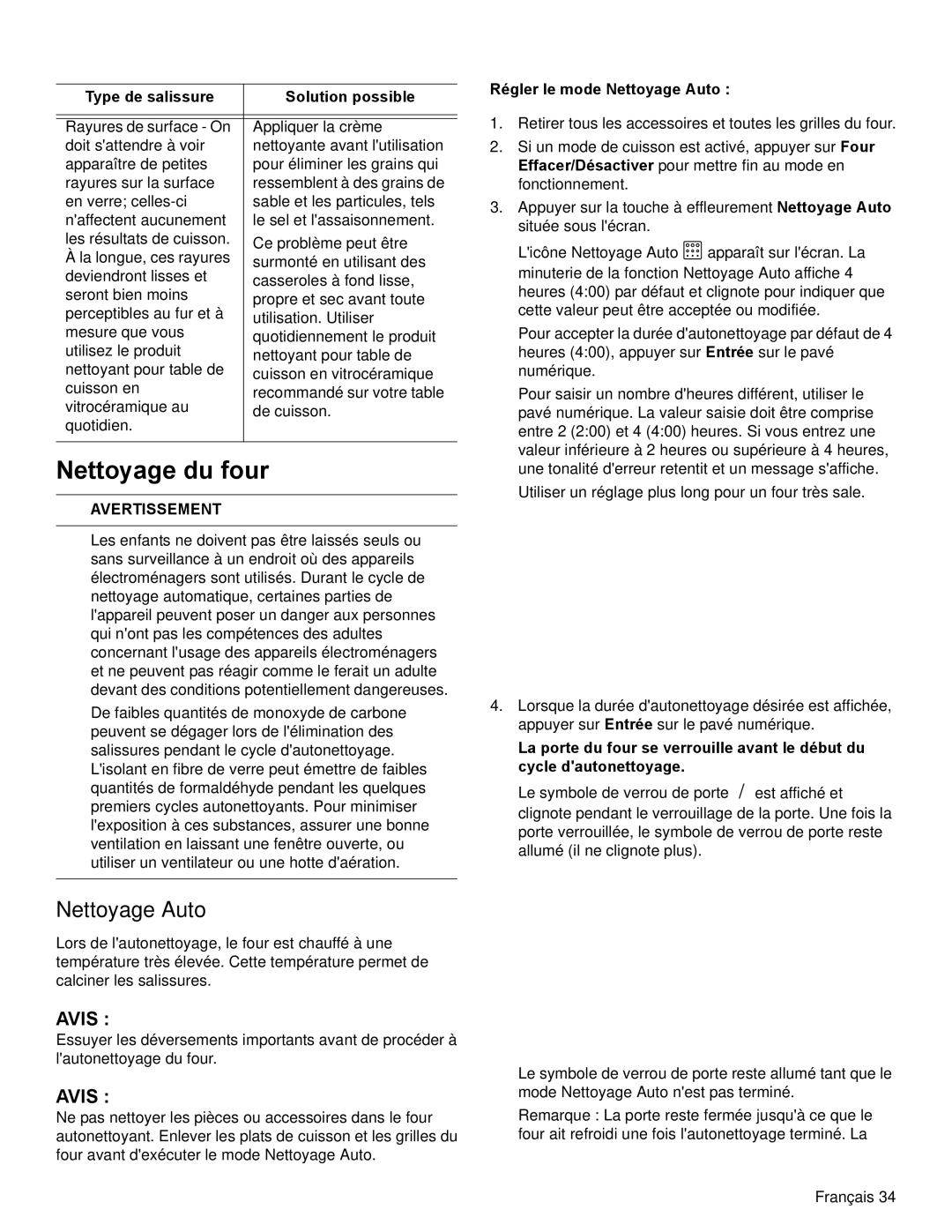 Bosch Appliances HEI8054U manual Nettoyage du four, Régler le mode Nettoyage Auto 