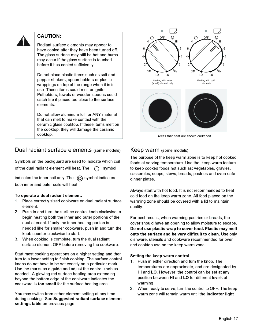 Bosch Appliances HES3023U manual Dual radiant surface elements some models, To operate a dual radiant element 