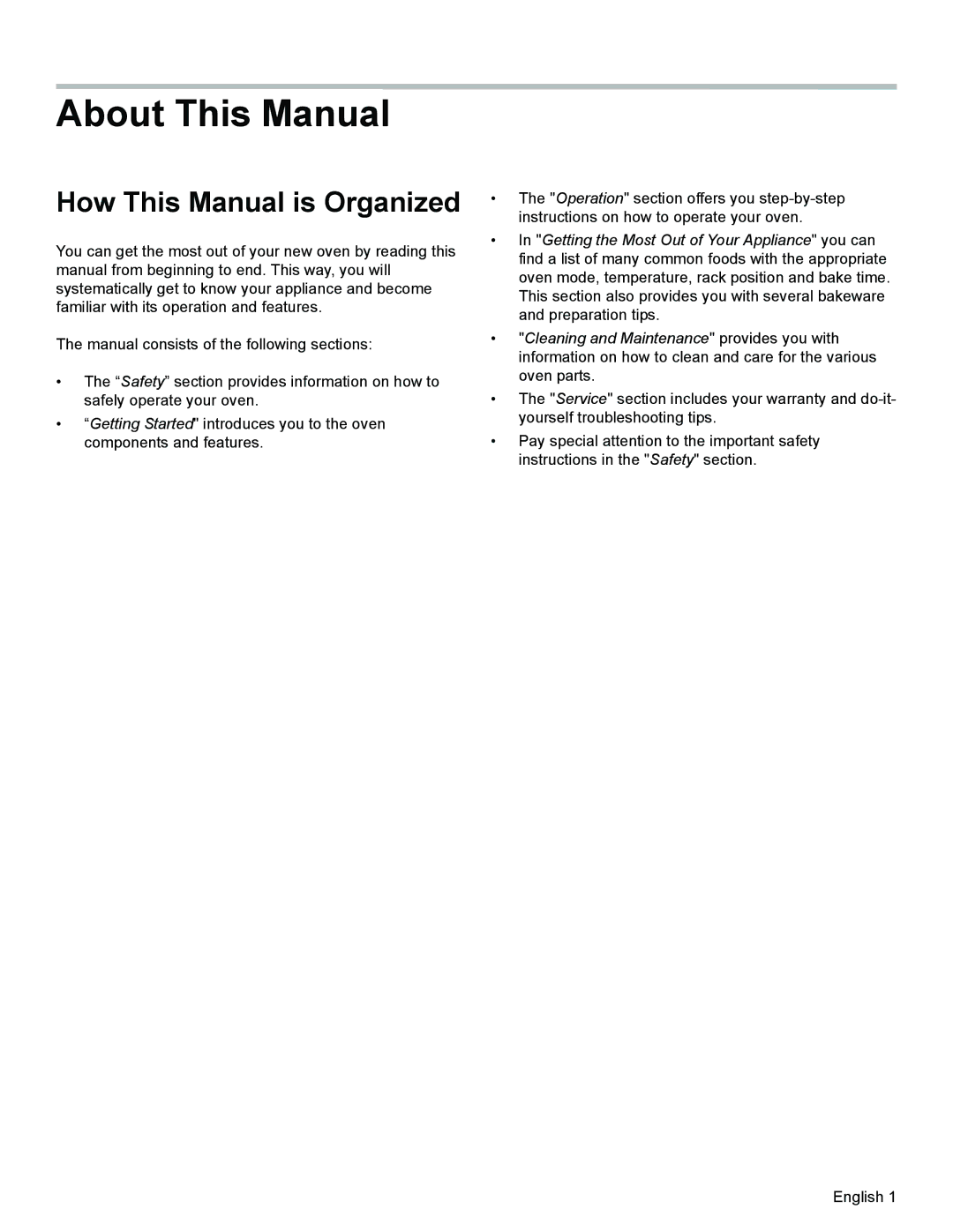Bosch Appliances HES3023U manual About This Manual, How This Manual is Organized 