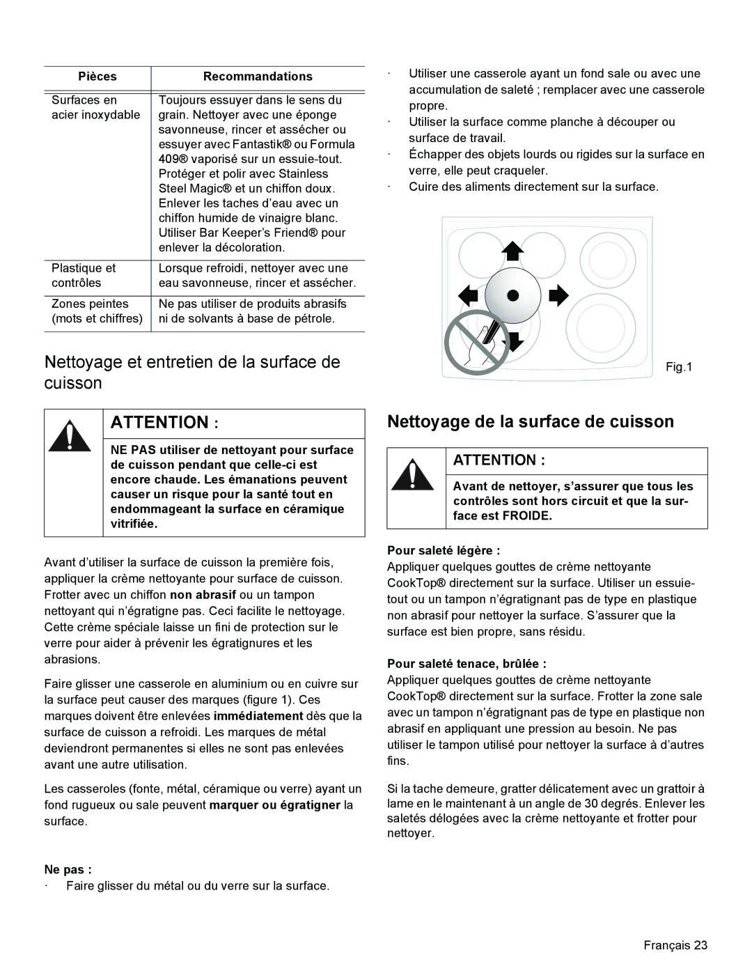 Bosch Appliances HES3023U manual Nettoyage et entretien de la surface de cuisson, Ne pas, Pour saleté tenace, brûlée 